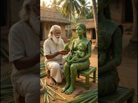 Mother 🥰 its baby made from palm leaves | mini wooden craft | wood crafting  #ai #wood  #craft