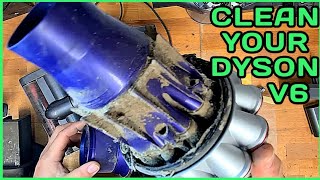 how to clean a DYSON V6 INCLUDING the brush bar