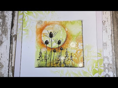 Silhouette Thistle on a Gel Press and Stencil background by Jo Rice #laviniastamps #cardmaking