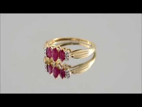 9ct Gold Diamond And Marquise Ruby Ring - D7306