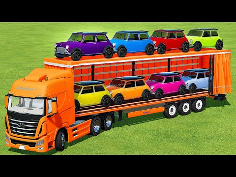 TRANSPORTING MINI COOPER S COLORED CARS WITH HYIUNDAI TRUCK - Farming Simulator 22