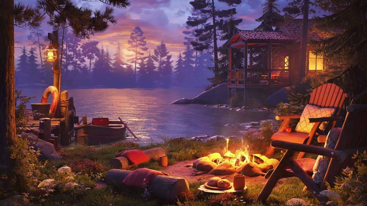 Relaxing Campfire Ambience | Evening at the Lake House