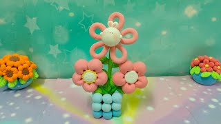 Lovely pink clay flower pot with cute white rabbit