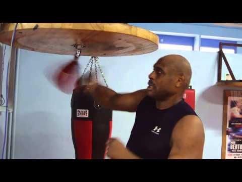 Oliver &quot;Atomic Bull&quot; McCall works speed bag in Warsaw, Poland