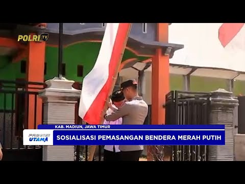 POLRES MADIUN IMBAU WARGA PASANG BENDERA MERAH PUTIH