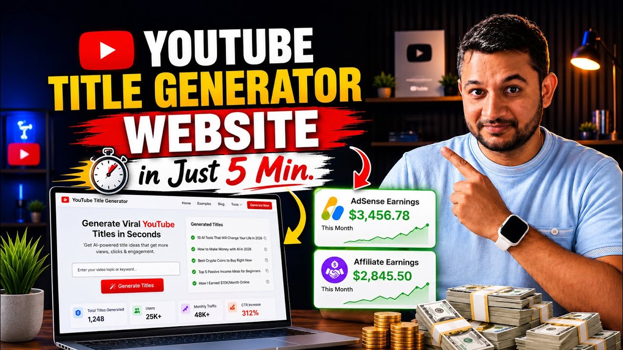 🔥 How I Created a YouTube Title Generator Website in 5 Minutes | Affiliate + AdSense Earnings
