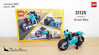 YouTube thumbnail: LEGO Creator 31135: Street Bike (2023) - version C - unboxing and speed building