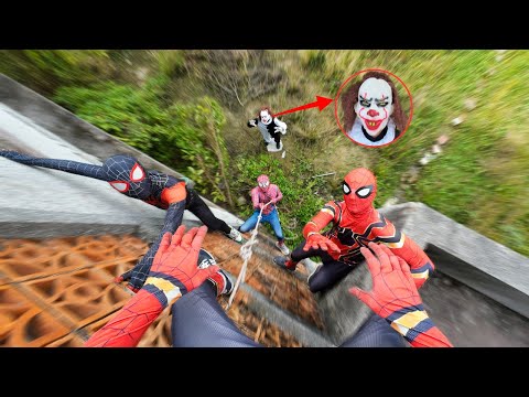 Team Spider-Man Confronts PENNYWISE Serbian Dancing in Abandoned House ( Horror Action POV )