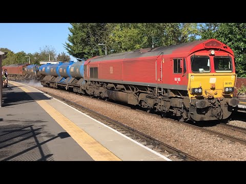 66185 RHTT 66070 DB cargo 3J42  12:27 running 5 minutes late Lea Road 14/10/2023