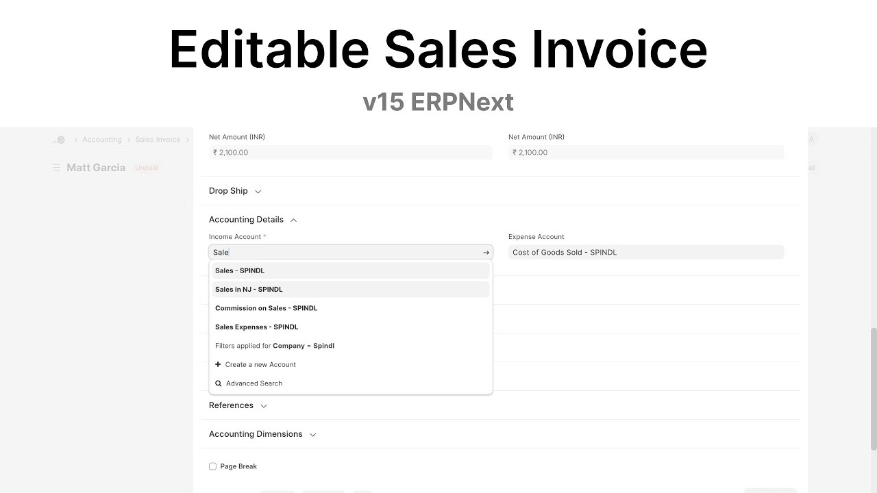 Editable Sales Invoice | ERPNext v15