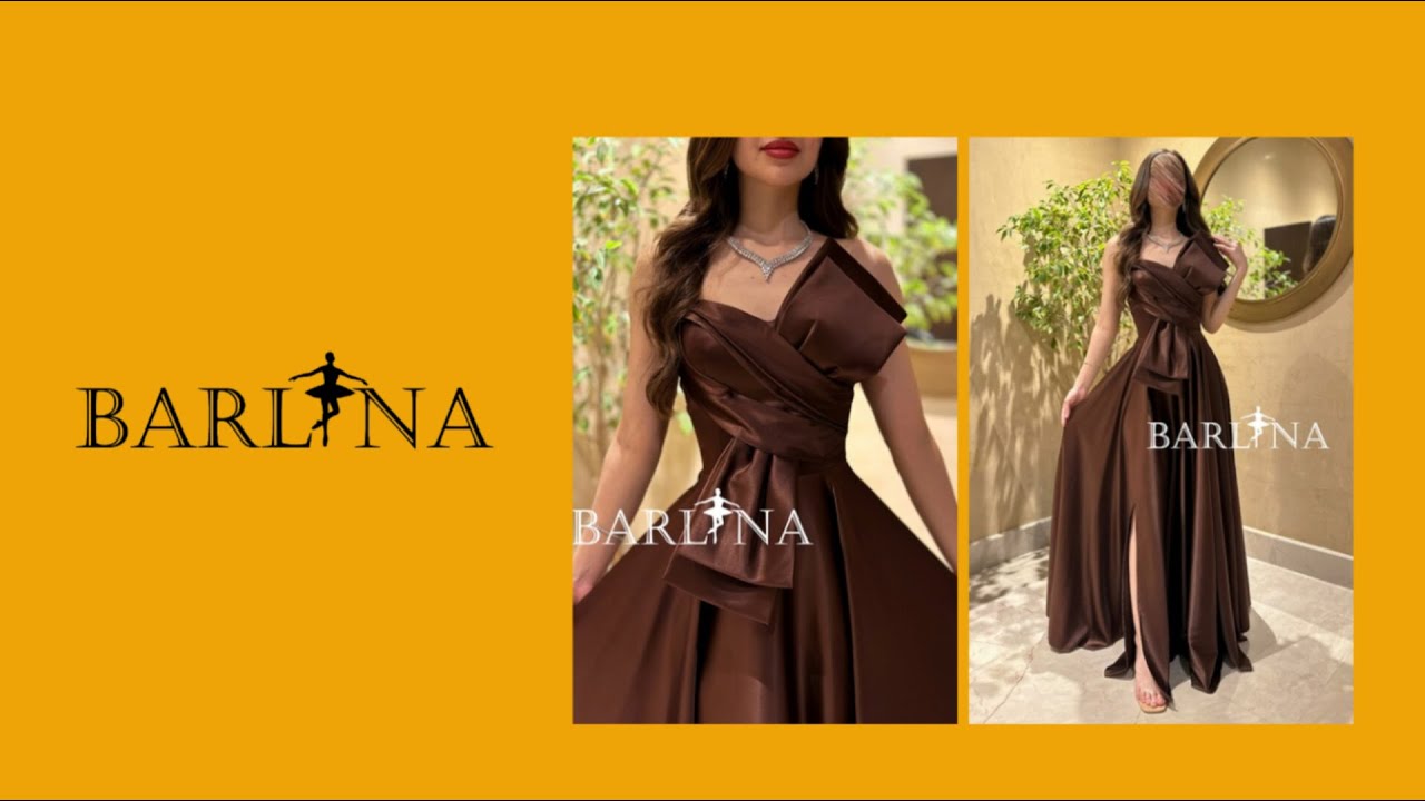 Shiny brown dress with elegant front bow - XXL