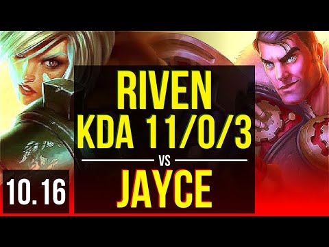 RIVEN vs JAYCE (TOP) | KDA 11/0/3, 79% winrate, Legendary | EUW Master | v10.16