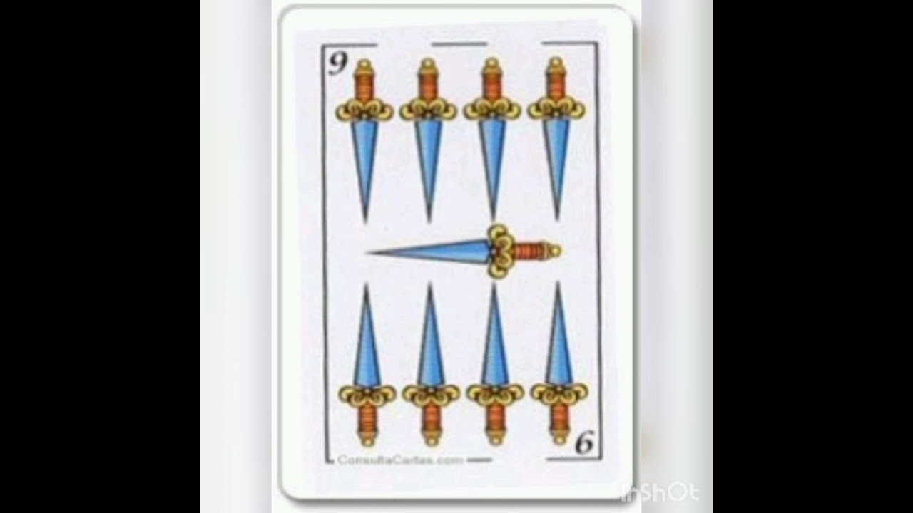 Nueve de espadas de la Baraja Española.Escuela de la Baraja Española.