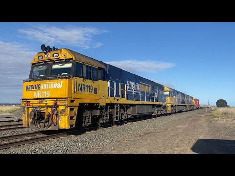 1MP2 empty Pacific National steel train with NR119 NR54 NR85 at Gheringhap bound for Perth 3/12/2023