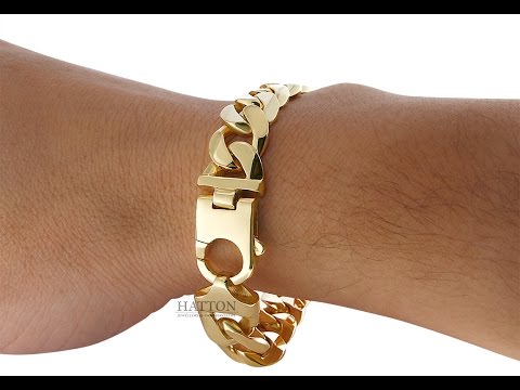 9ct 14ct 18ct Solid Ornate Curb Bracelet 73g  9"- Hatton Jewellers London