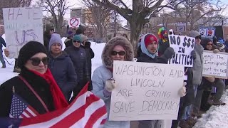 Hundreds of protesters gather outside state capitol on Presidents' Day