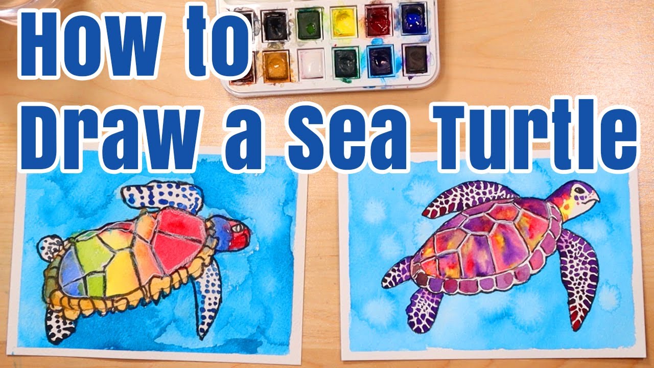 How To Draw a Sea Turtle Kids Watercolor Tutorial