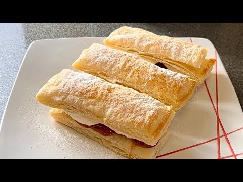 Strawberry Jam and Cream Puffs Recipe | Only 4 Ingredient Dessert | Ready Rolled Puff Pastry