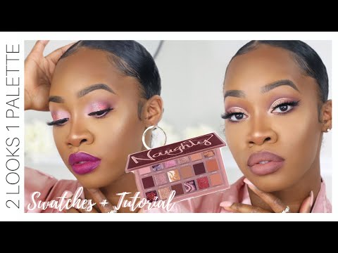 Huda Beauty NAUGHTY NUDE Palette Review + 2 LOOKS 1 PALETTE + Swatches | Maya Galore