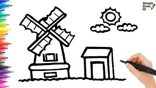 How To Draw A Traditional Windmill Easy Step by step - Drawing Windmill Easy For Kids Education
