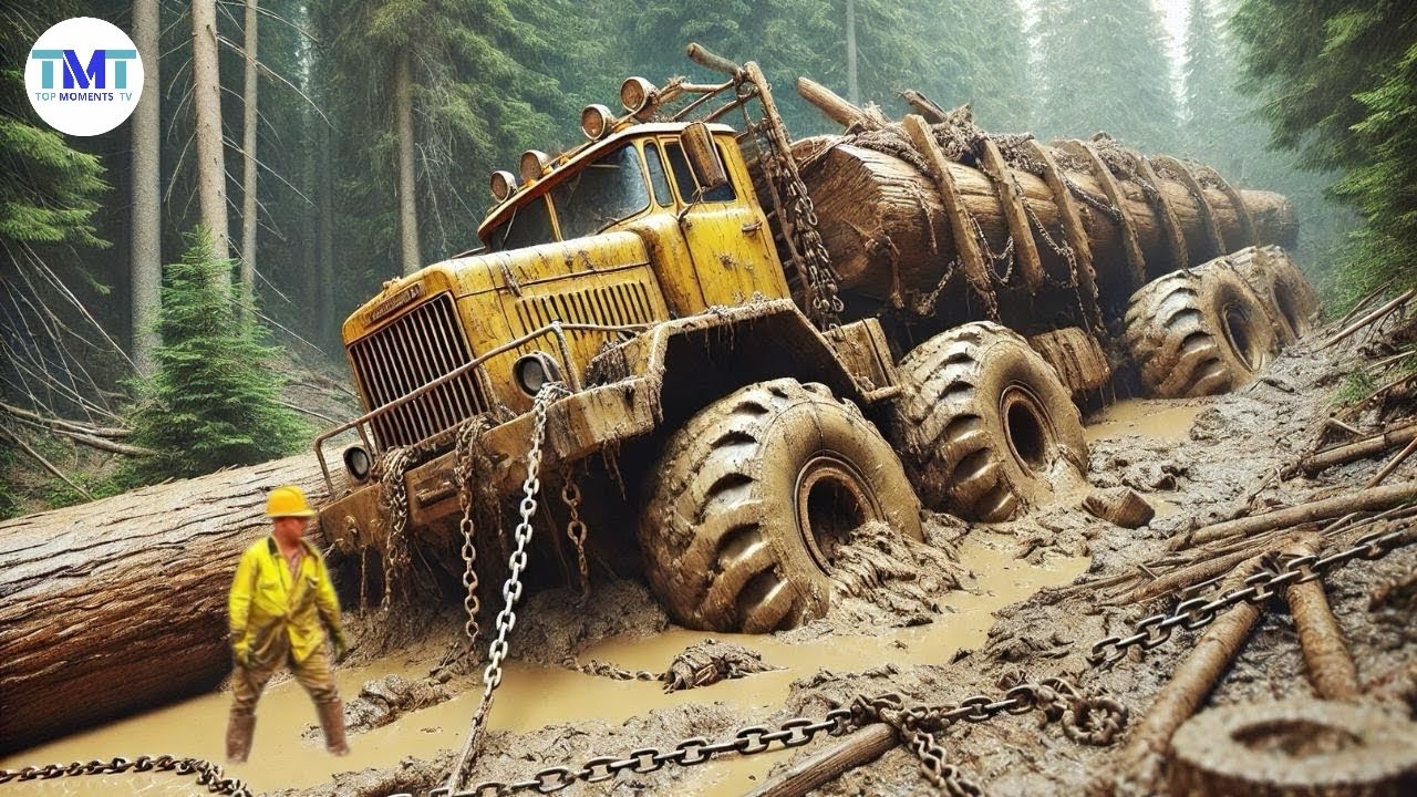 Extremely dangerous monster wood truck driving skills | climbing | heavy load #142