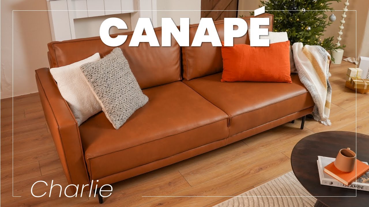 Thumbnail video of the produit Charlie - Canapé droit 3 places convertible avec coffre en simili