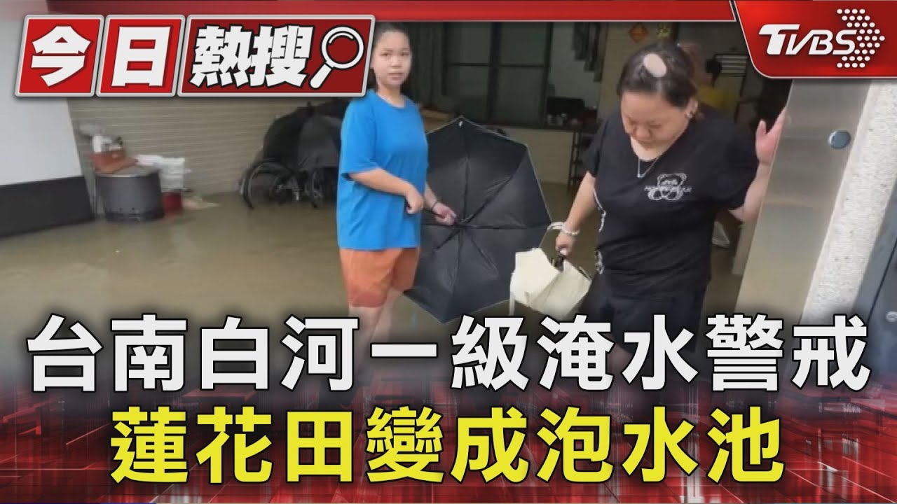 台南白河一級淹水警戒 蓮花田變成泡水池