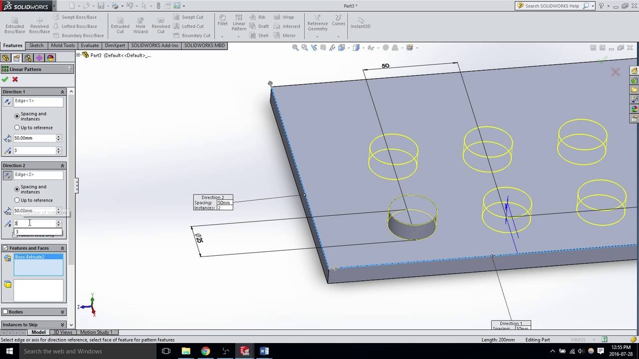 Linear pattern 2 - solidworks 2015 - video 75