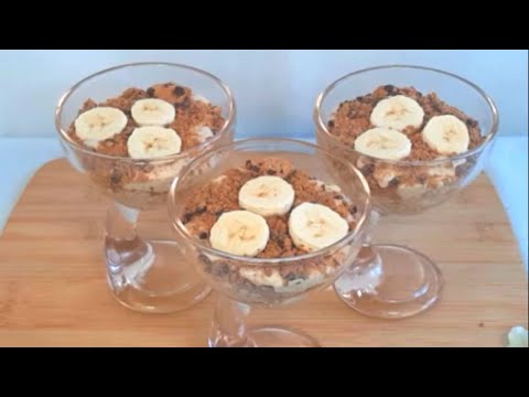 Bananencreme mit Cookies-Schoko-Raspel! Bei Logi-Kost dürfen auch wenige Kohlenhydrate dabei sein!