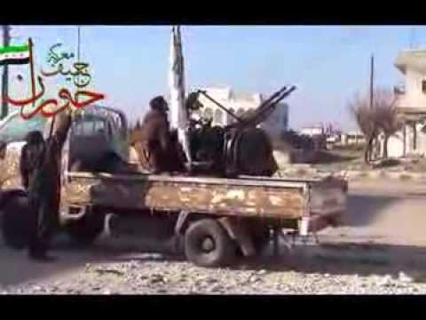 التصدي للطيران الحربي في بدة نعيمة في ريف درعا بواسطة رشاش 14 من قبل لواء الحق