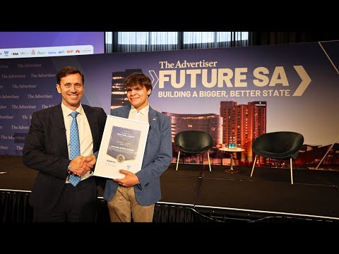 Teen Parliament Sponsorship Award winner Denzel James shares his vision for Adelaide with Walker