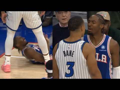 Tyrese Maxey gets in Desmond Bane's face for standing over him after foul