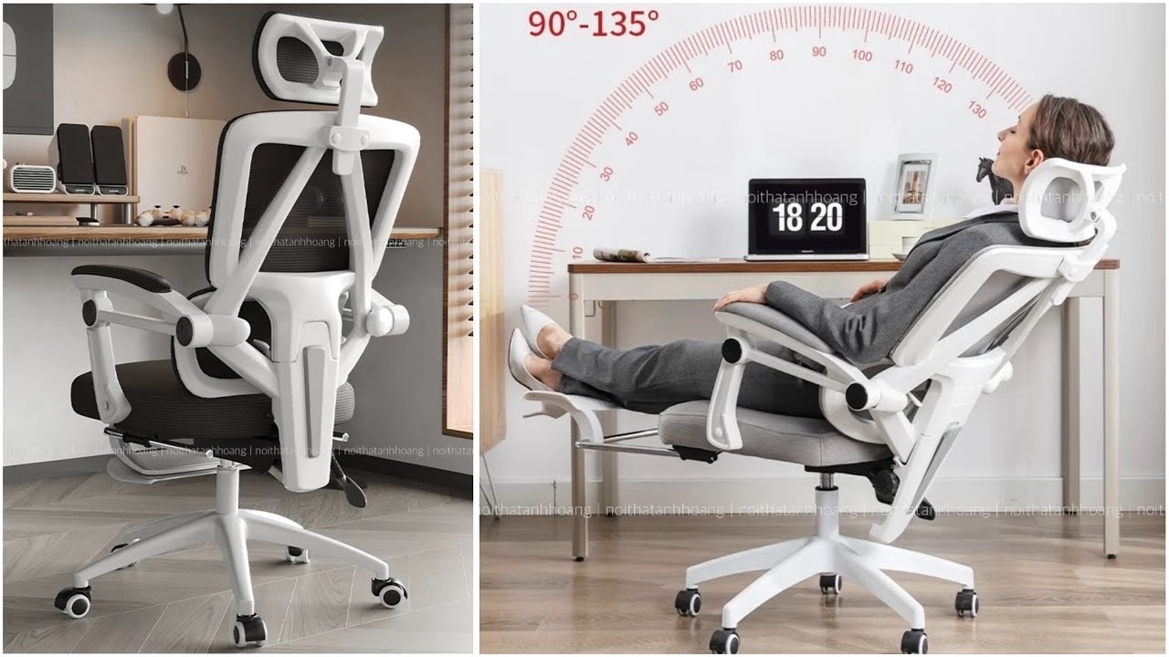 Ghế Xoay Văn Phòng Công Thái Học Cao Cấp Xoay 360 Tựa Chống Mỏi Lưng | 899 Trắng | Nội Thất Anh Hoàng
