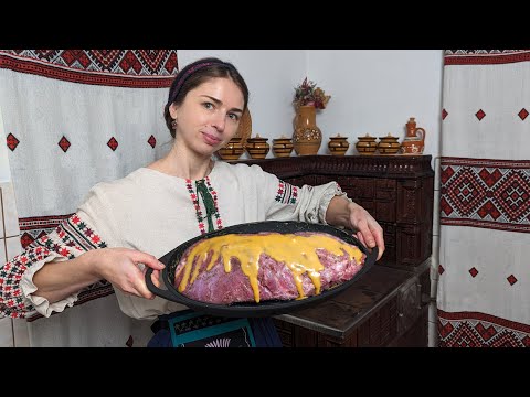 My Rural life! Cooking ancient meat recipe in dough in village oven. Old Ukrainian food