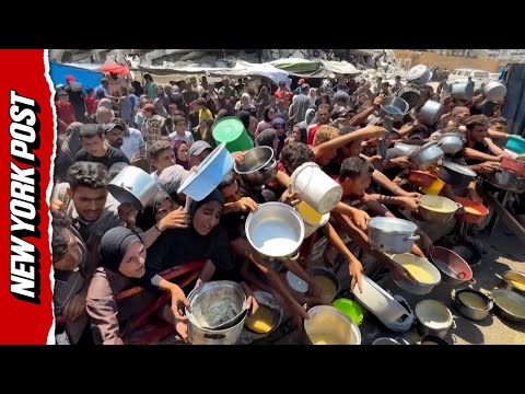 Crowds of people gather at soup kitchens in Gaza as food stocks run low