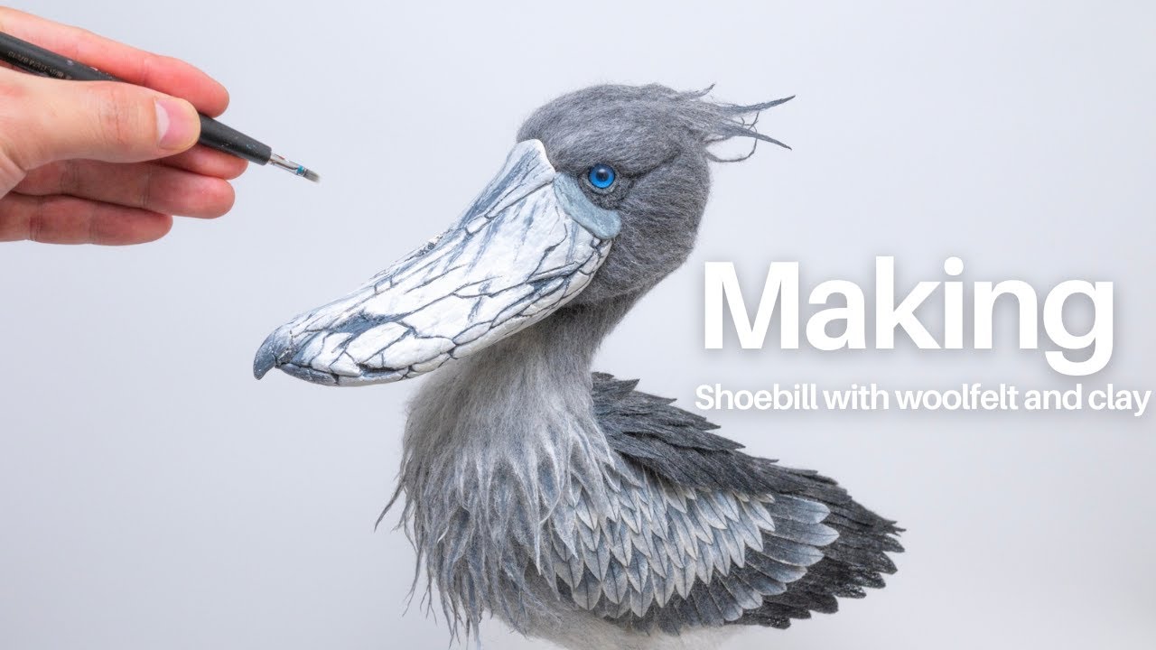 羊毛フェルトと石粉粘土でハシビロコウを作ってみました/ Make a shoebill with woolfelt and clay.