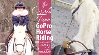 GoPro Horse Riding ... The Girls Turn! Trot, Canter, and Two Point | Crazy8Family