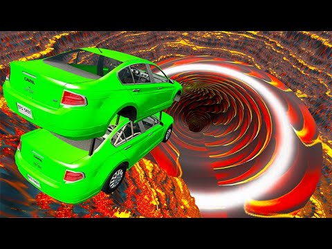 Beamng Drive - Lava Map Car Jumps Into Volcano Vortex | BeamNG-Destruction
