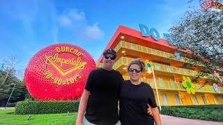 Our Surprise Revealed! And a Room Tour at Disney’s Pop Century Resort + Skyliner to Caribbean Beach!