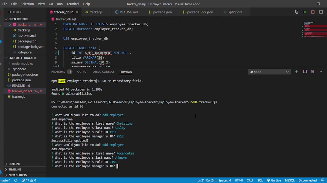 Employee Tracker Using mySQL