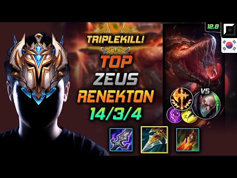 Zeus Renekton Top vs Singed - 제우스 탑 레넥톤 자발 정복자 - LOL KR 12.8