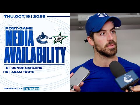 Conor Garland & Head Coach Adam Foote Post-Game Media | Canucks at Stars (Oct 16, 2025)