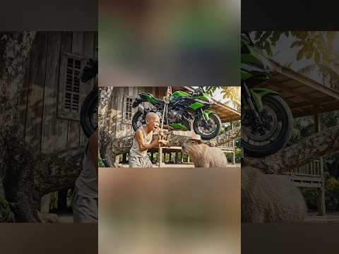 Hùng chồn buộc xe z1000 lên cây troll capybara #trending #funny #capybara #ai #veo3 #shorts