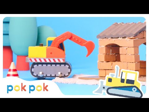 Digger Trucks Build A House 🚜 | Calm Toddler Learning | Pok Pok
