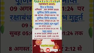 रक्षाबंधन कब है 2025 में जाने रक्षाबंधन समय,मुहूर्त,भद्रा काल Raksha Bandhan 2025 Date Time #shorts