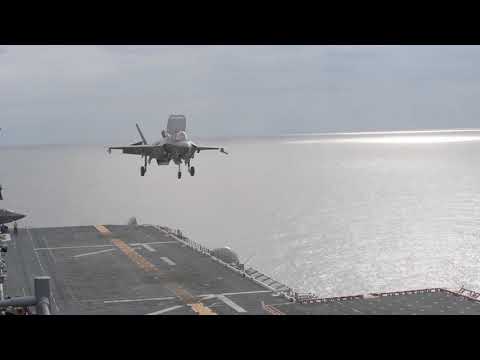 USMC F-35B vertical landing on USS America (LHA 6)