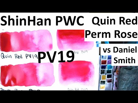 Watercolor Pigment Comparison PV19 - Shinhan PWC Quinacridone Red vs Permanent Rose vs Daniel Smith
