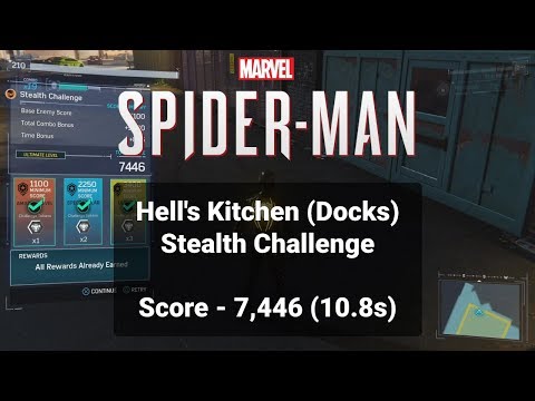 Hell's Kitchen (Docks) Stealth Challenge Score - 7,446 | Spider-man (PS4)