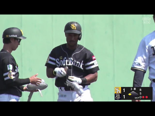 【ファーム】すぐさま同点!! ホークス・ダウンズ 左中間を破るタイムリー3ベース!! 2025年5月3日 オリックス・バファローズ 対 福岡ソフトバンクホークス