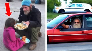 Orphan Girl Shares Food With Homeless Man, One Day He Comes Back For Her in a Luxury Car